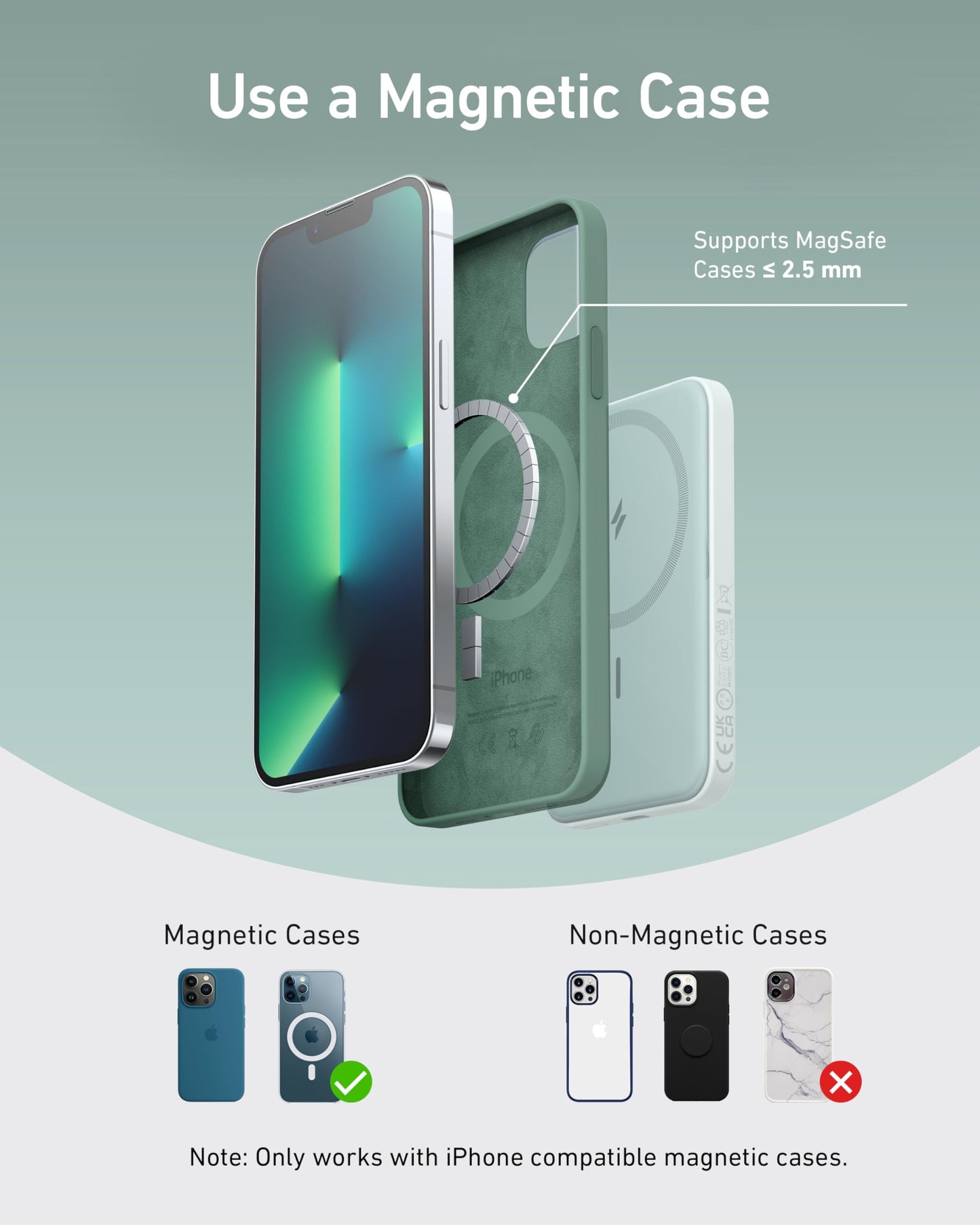 Anker 621 Magnetic Portable Charger (MagGo), 5,000mAh Wireless Power Bank with USB-C Cable, Magsafe-Compatible Battery Pack for iPhone 16/15/14/13/12 Series