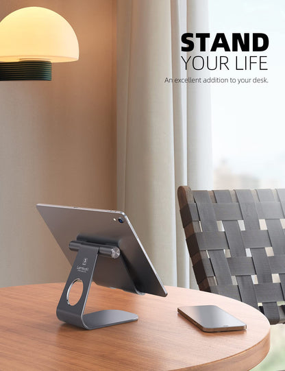 Lamicall Tablet Stand Adjustable, Tablet Stand : Desktop Stand Holder Gifts Suitable to New iPad 2017 Pro 9.7, 10.5, Air Mini 2 3 4, Kindle, Nexus, Accessories, Tab, E-Reader, (4-13 inch) - Gray