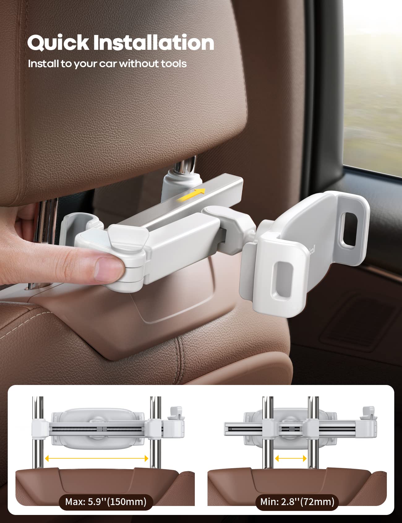 Lamicall Car Headrest Tablet Holder Extension Arm