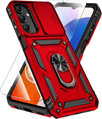 SunStory Phone Case Compatible with Samsung Galaxy A16 5G Case with HD Screen Protector & Slide Camera Cover & Kickstand, [Military-Grade] Phone Case for Samsung A16 (Red)
