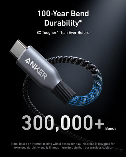 Anker Prime USB C to USB C Cable, 240W Fast Charging Cord, Upcycled-Braided Nylon with 100-Year Bend Durability for iPhone 17 Series, MacBook, Galaxy S24(6 FT)