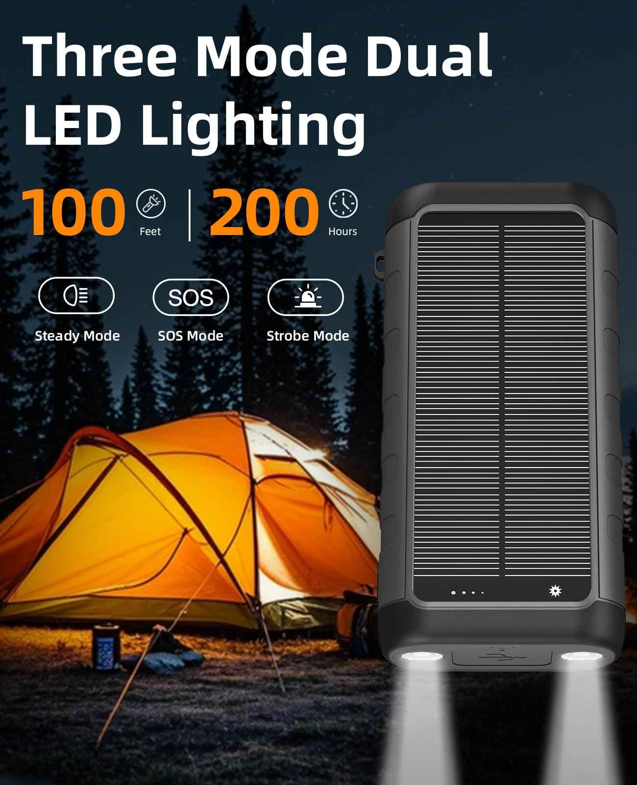 Solar Power Bank 20000mAh with 4 Cables & Flashlights