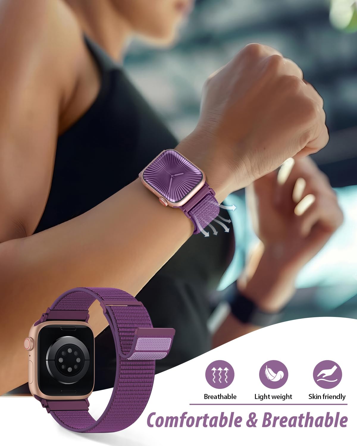 Nylon Loop Sport Band Compatible with Apple Watch Bands 44mm 45mm 46mm 49mm 42mm for Women Men, iWatch Wrist Straps for Ultra 3 2, Se, Series 11 10 9 8 7, Breathable, Soft Band Ideal for Outdoor