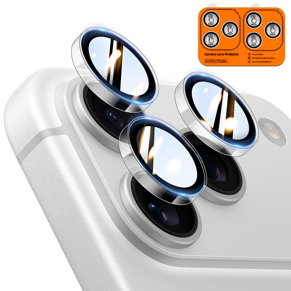 TOCOL Camera Lens Protector for iPhone 17 Tempered Glass HD Individual Scratch Resistant Camera Cover Accessories Case Friendly 2 Pack（Clear）
