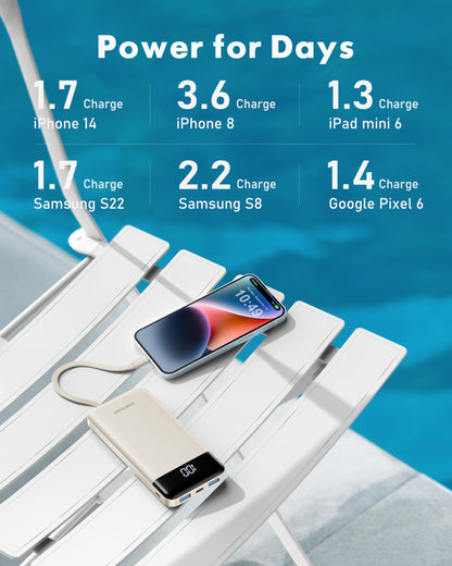 TravelMax 10K: Slim Power Bank w/ Built-in Cables - Small Enterprise