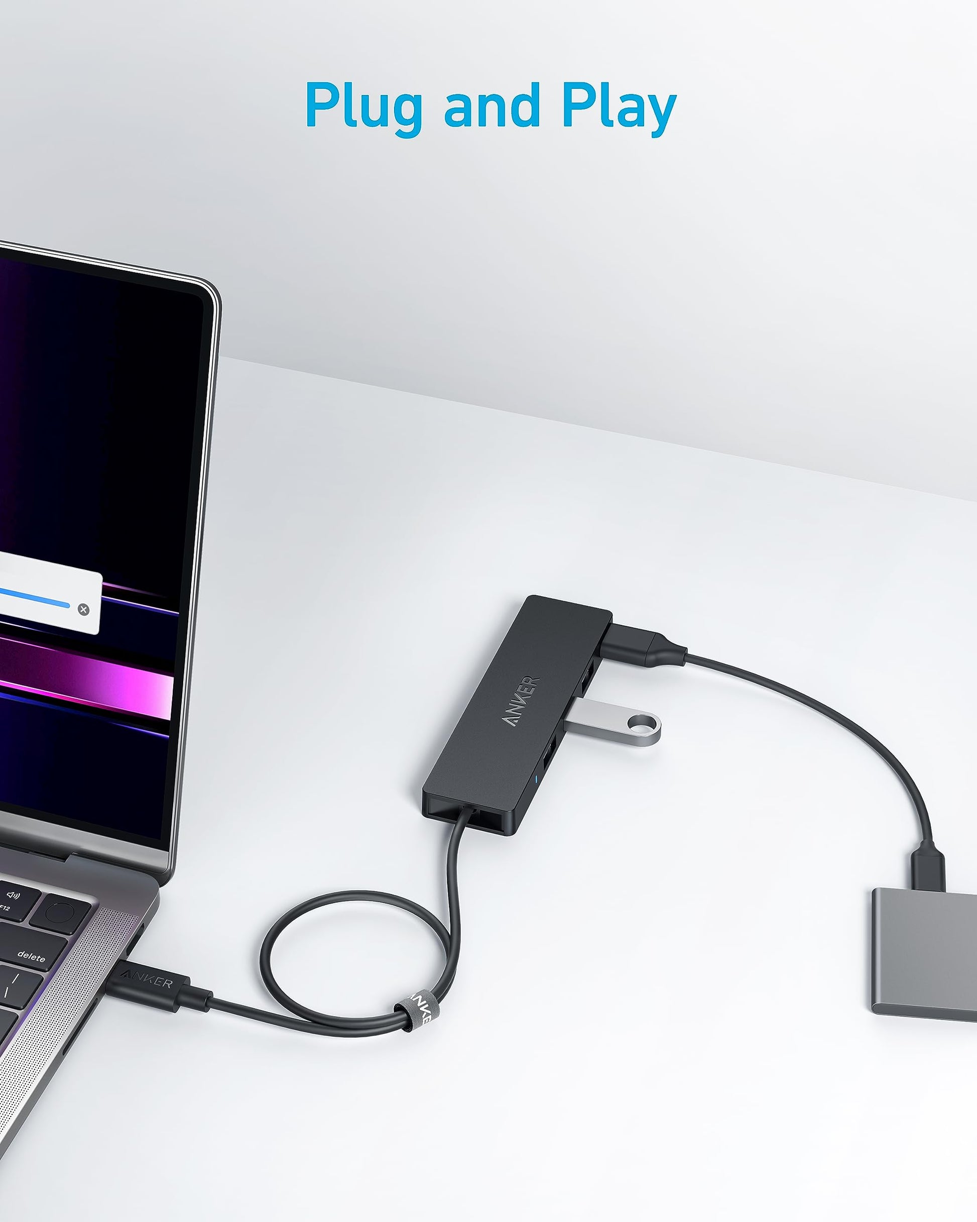 Anker USB Hub 4 Ports, Multiple USB 3.0 Hub, USB Splitter for Laptop, Extender for A Port Laptop, PC, Desktop and More [Charging Not Supported](2ft USB-A)