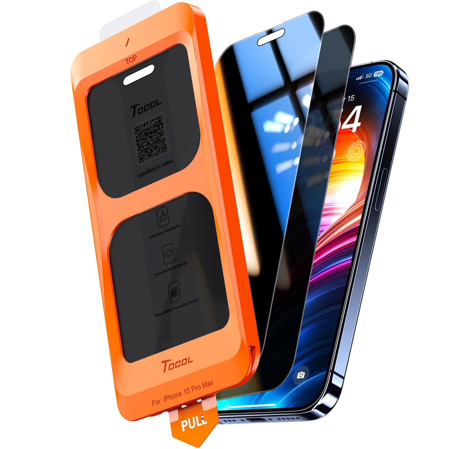 TOCOL Privacy Shield 9H Glass for iPhone 15 - 2 Pack - Small Enterprise