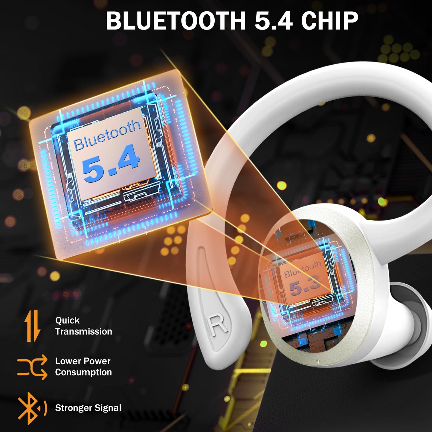 Wireless Earbuds, Sport Bluetooth 5.4 Headphones 2026 New Bluetooth Earbuds with 75Hrs Stereo, 4 ENC Mic, Noise Canceling Over-Ear Buds with Earhooks, IP7 Waterproof Earphones for Workout/Running/Gym