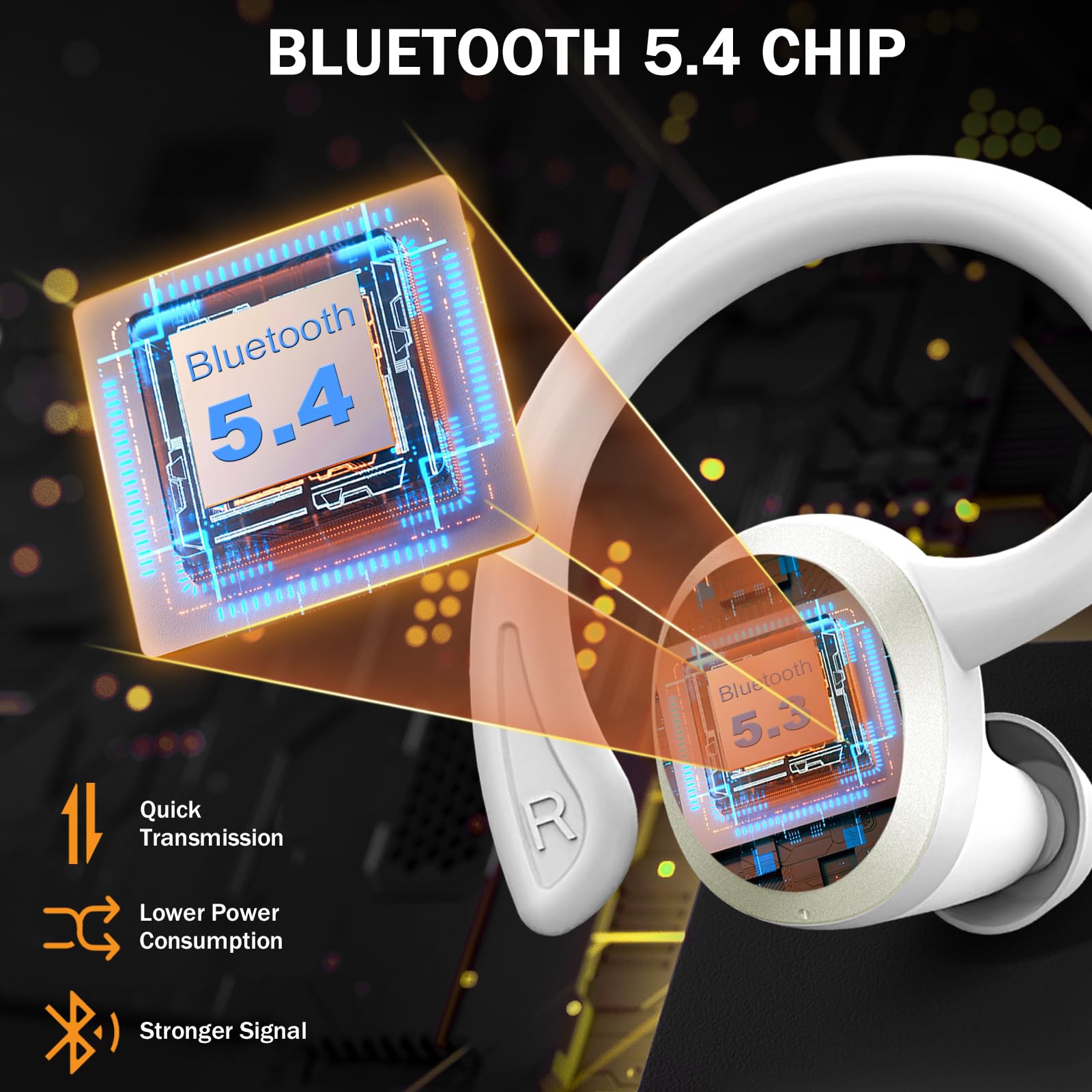 Wireless Earbuds, Sport Bluetooth 5.4 Headphones 2026 New Bluetooth Earbuds with 75Hrs Stereo, 4 ENC Mic, Noise Canceling Over-Ear Buds with Earhooks, IP7 Waterproof Earphones for Workout/Running/Gym