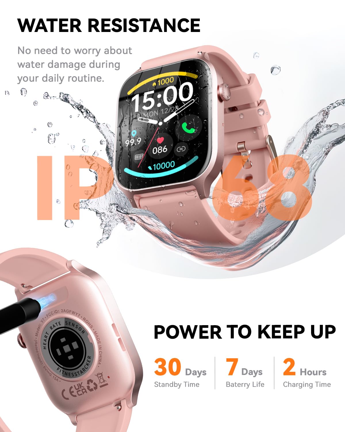 CallFit Tracker: IP68 Smartwatch (Pink) - Small Enterprise