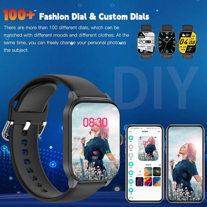 Smart Watch for Women Men(Answer/Make Call), Smartwatches with Heart Rate/Spo2/Sleep/Stress Monitor, IP68 Waterproof Activity Tracker for Android Iphone, 100+ Sports Fitness Watches (Black, 1.85“)