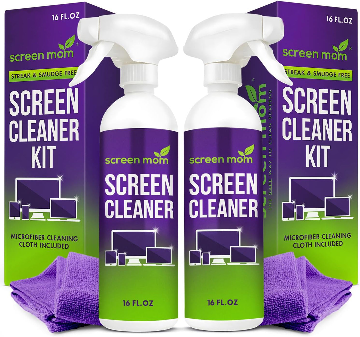 Screen Mom Screen Cleaner Spray and Microfiber Cloth 16oz Screen Cleaner Spray and Wipe for TV, Laptop, Computer, Phone, iPad, Car Screen Cleaning Kit Electronic Cleaner Spray