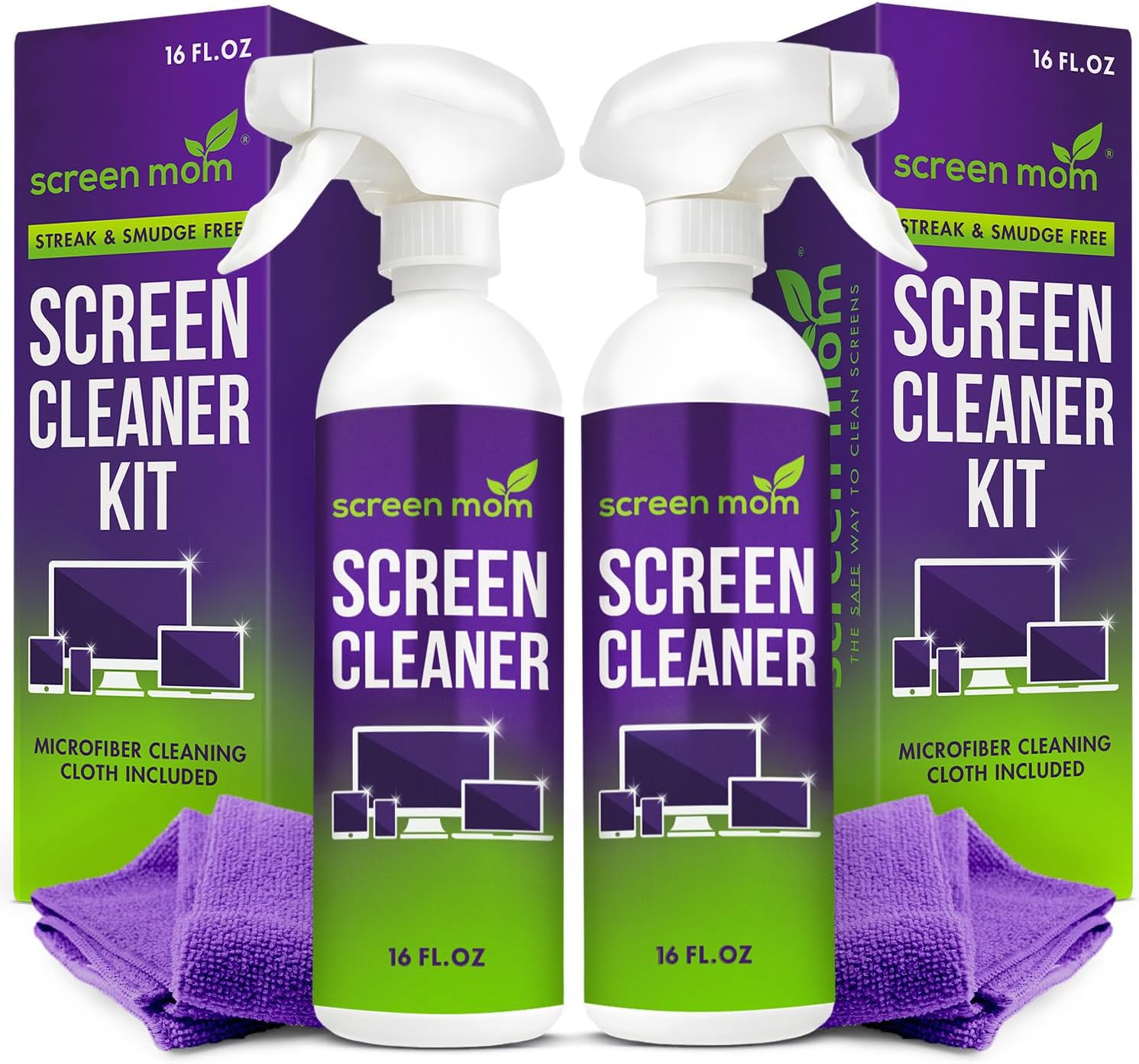 Screen Mom Screen Cleaner Spray and Microfiber Cloth 16oz Screen Cleaner Spray and Wipe for TV, Laptop, Computer, Phone, iPad, Car Screen Cleaning Kit Electronic Cleaner Spray