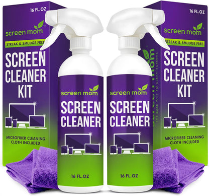 Screen Mom Screen Cleaner Spray and Microfiber Cloth 16oz Screen Cleaner Spray and Wipe for TV, Laptop, Computer, Phone, iPad, Car Screen Cleaning Kit Electronic Cleaner Spray