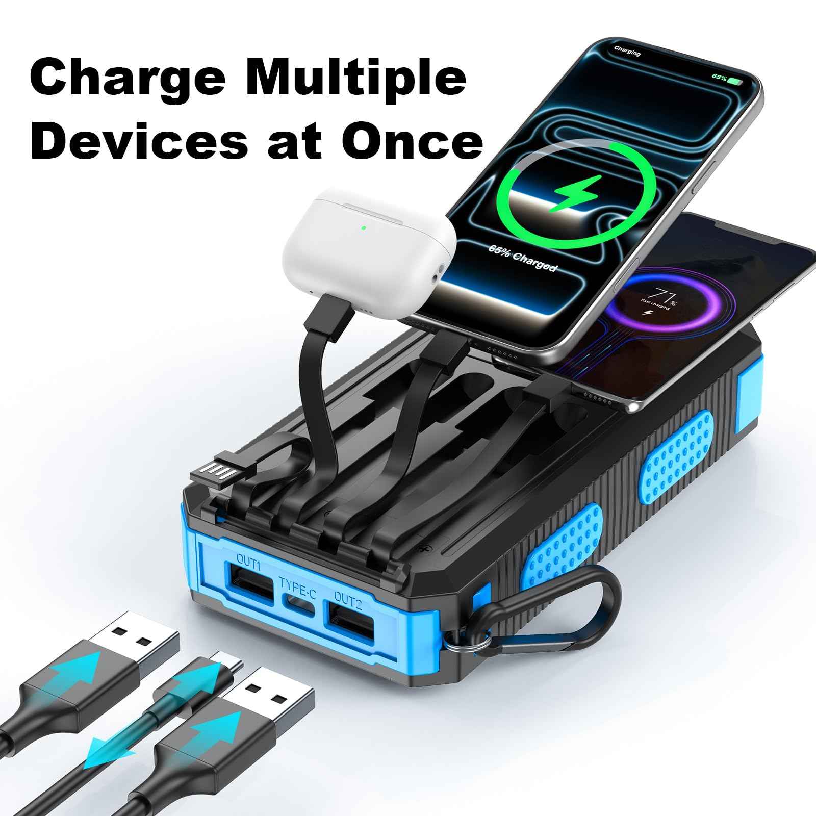Solar Power Bank 20000mAh with 4 Cables & Flashlights