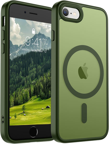SUPFINE Magnetic for iPhone SE Case 2022 (3rd)/2020 (2nd), iPhone 8 Case (Compatible with MagSafe) (Military Grade Drop Protection) Translucent Matte Phone Cover,Black