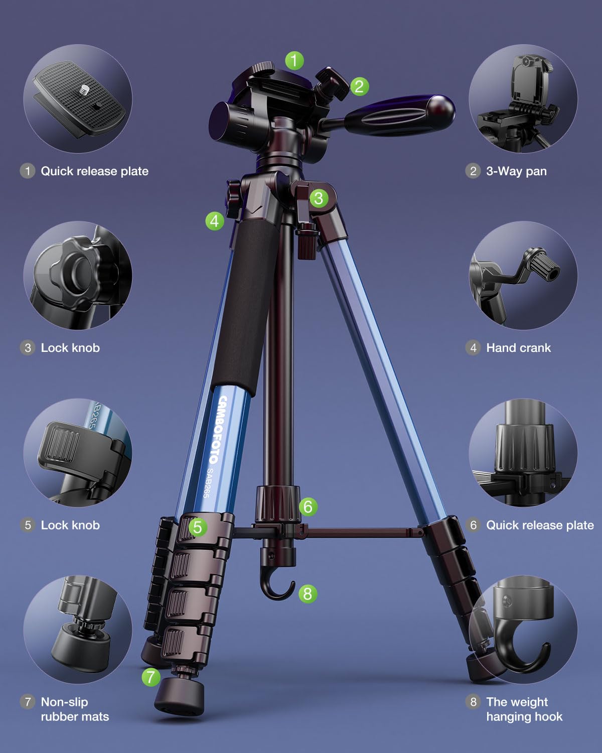 74 Navy Blue Professional Camera Tripod