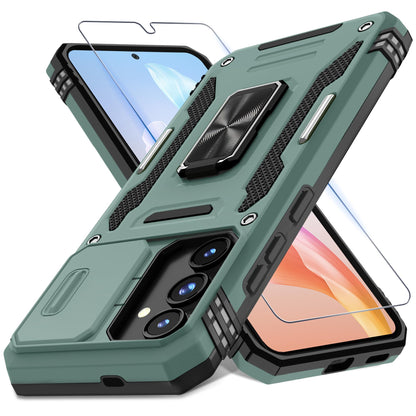 DEERLAMN Case for Samsung Galaxy A17 5G with Slide Camera Cover+Screen Protector (1 Pack), Rotated Ring Kickstand Military Grade Shockproof Protective Cover-Black