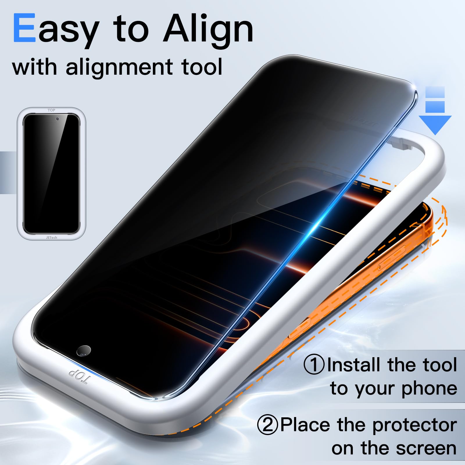 JETech Privacy Screen Protector for iPhone 15 6.1-Inch, Anti-Spy Tempered Glass Film with Easy Installation Tool, 2-Pack