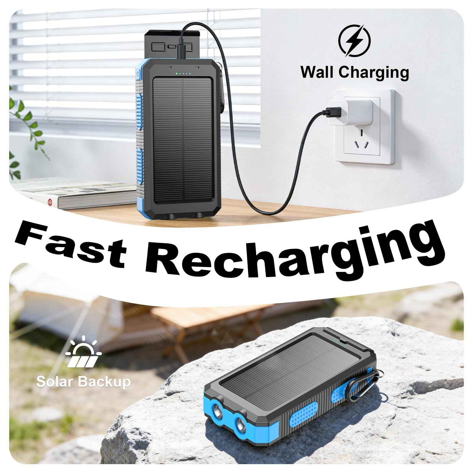Solar Power Bank 20000mAh with 4 Cables & Flashlights