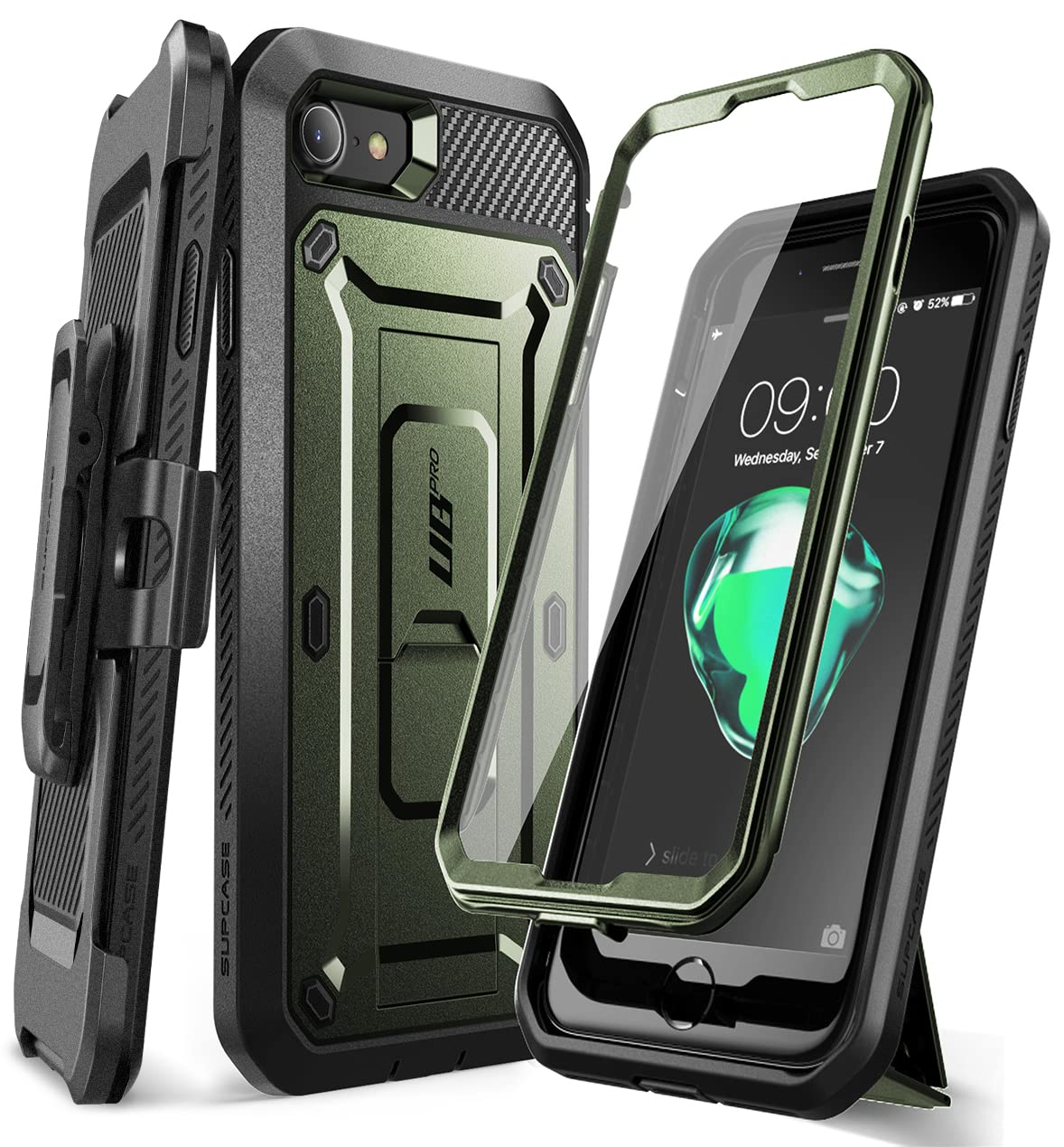 SUPCASE for iPhone SE 3rd Generation / iPhone SE 2nd Generation / iPhone 7/ iPhone 8 Case (Unicorn Beetle Pro), with Screen Protector & Stand & Holster Rugged Phone Case for Apple iPhone SE, Black