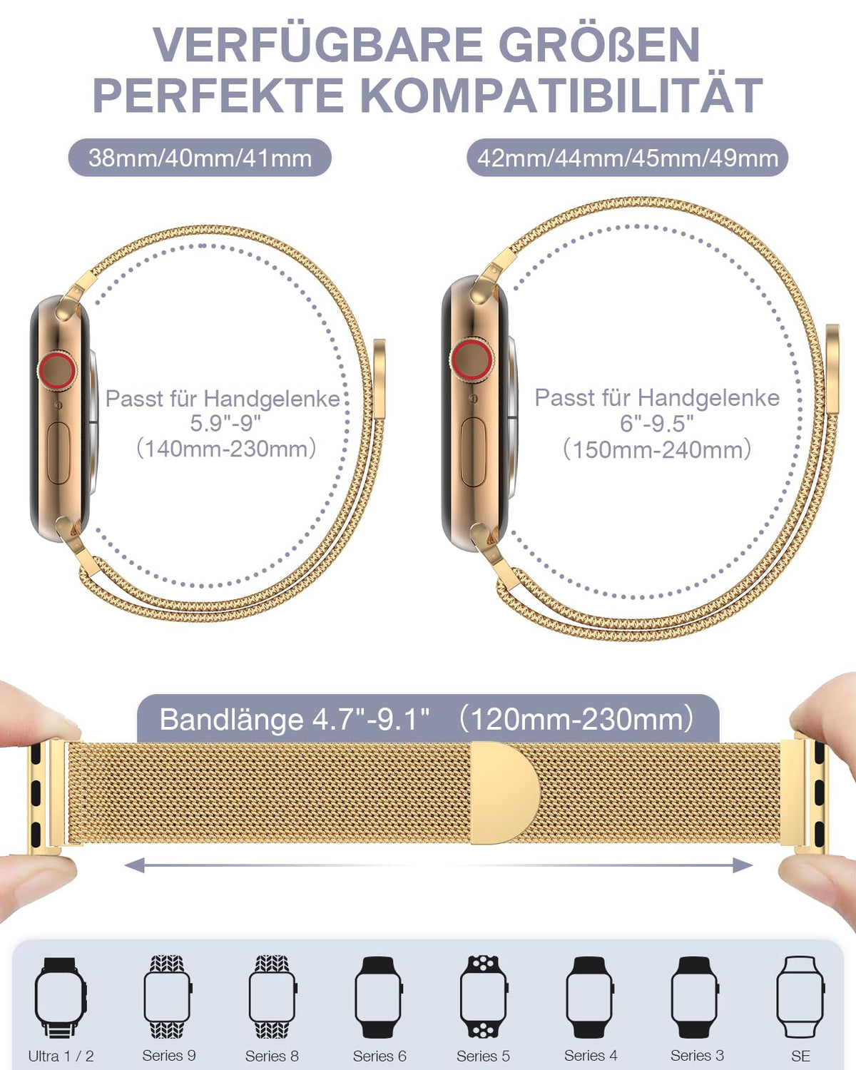 Original Stainless Steel Loop for Apple Watch Band 38mm 40mm 41mm 42mm 44mm 45mm 49mm, Magnetic Clasp Replacement Bands for iwatch Series Ultra SE 8 7 6 5 4 3 2 1, Women & Men Watch Strap for Apple