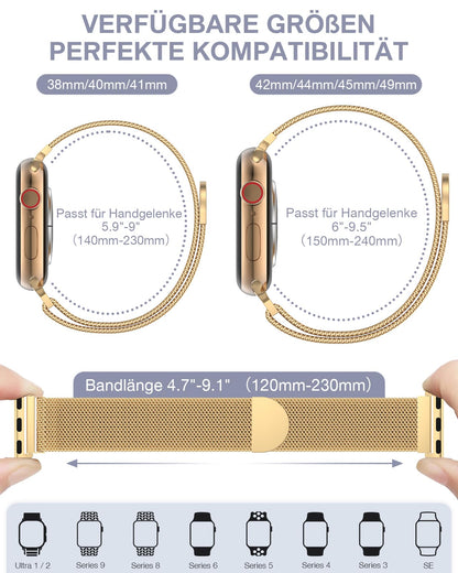 Original Stainless Steel Loop for Apple Watch Band 38mm 40mm 41mm 42mm 44mm 45mm 49mm, Magnetic Clasp Replacement Bands for iwatch Series Ultra SE 8 7 6 5 4 3 2 1, Women & Men Watch Strap for Apple