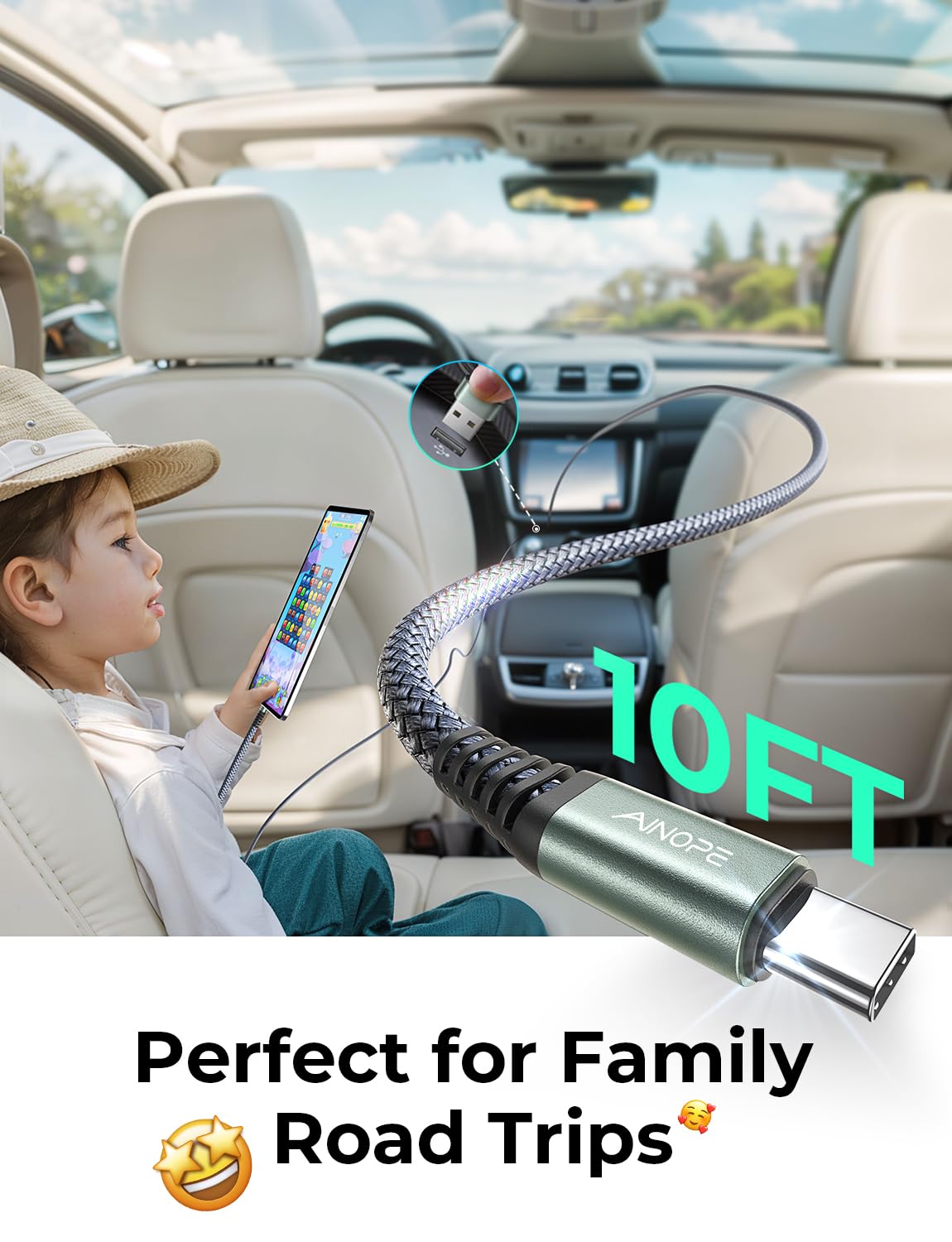 AINOPE 10FT Fast Charge USB C Cable & Adapter - Small Enterprise