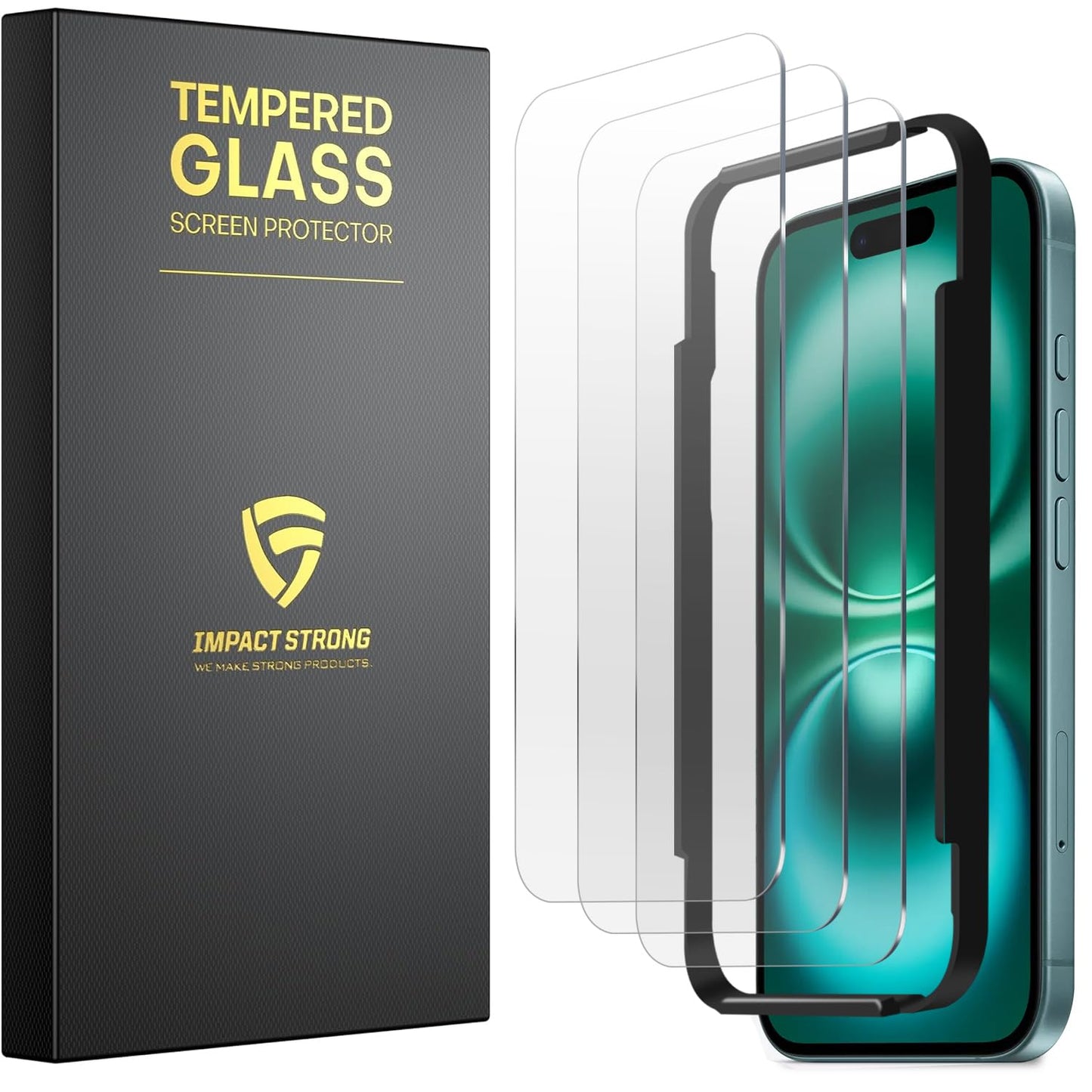ImpactStrong 3-Pack Glass Protector for iPhone 15/16, 6.1