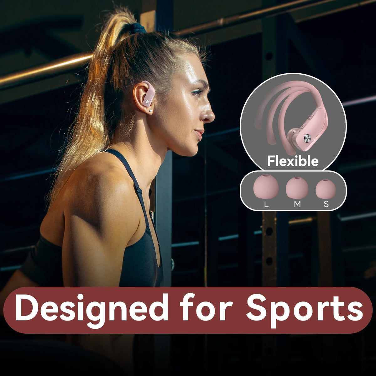 bmani Ear Buds Wireless Earbuds Bluetooth Headphones with 80H Playtime LED Display Case, Over-Ear Hook with Mic, Stereo Sound, Easy Button Controls, Sports Earphones for Running Workout Gym Black