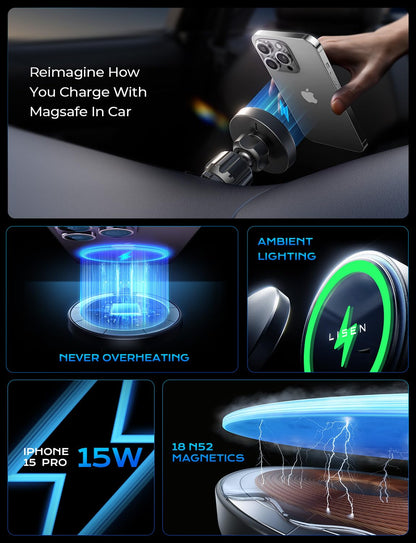 LISEN MagSafe 15W Wireless Car Charger Mount - Small Enterprise