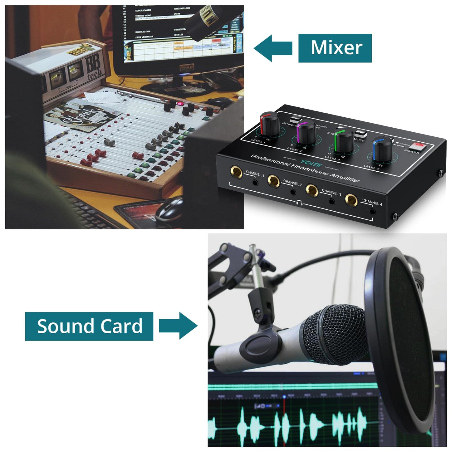 QuadMix Pro: 4-Channel Headphone Amp & Audio Mixer