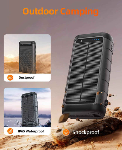 Solar Power Bank 20000mAh with 4 Cables & Flashlights