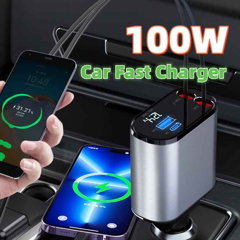 100W Metal Car Charger USB & Type-C Fast Adapter