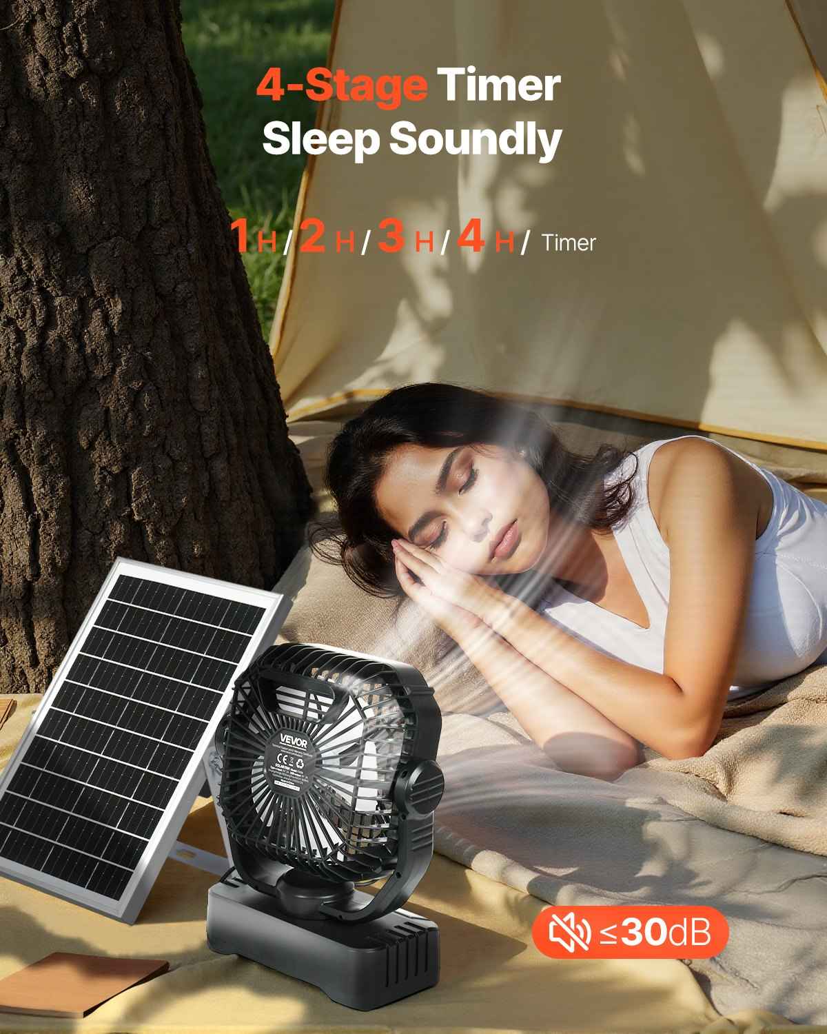 Solar Camping Fan, 10400mAh, LED Lantern, 4-Speed