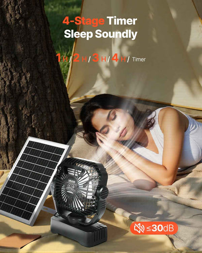 Solar Camping Fan, 10400mAh, LED Lantern, 4-Speed
