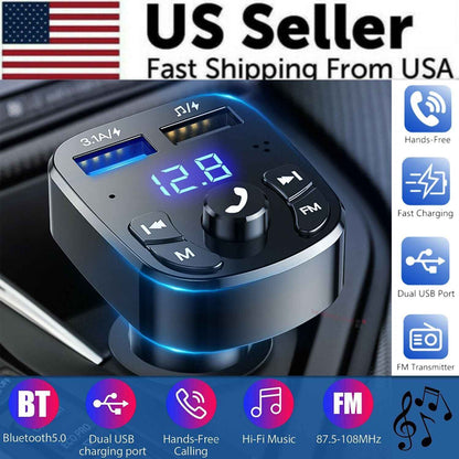 Wireless Bluetooth FM Transmitter Car Adapter & Charger