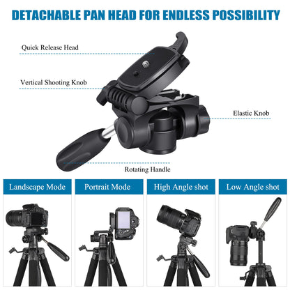 VICTIV 74” Camera Tripod, Tripod for Camera and Phone, Aluminum Professional Tripod Stand for Canon Nikon with Carry Bag and Phone Holder, Compatible with DSLR, iPhone, Spotting Scopes, Max Load 9.5Lb