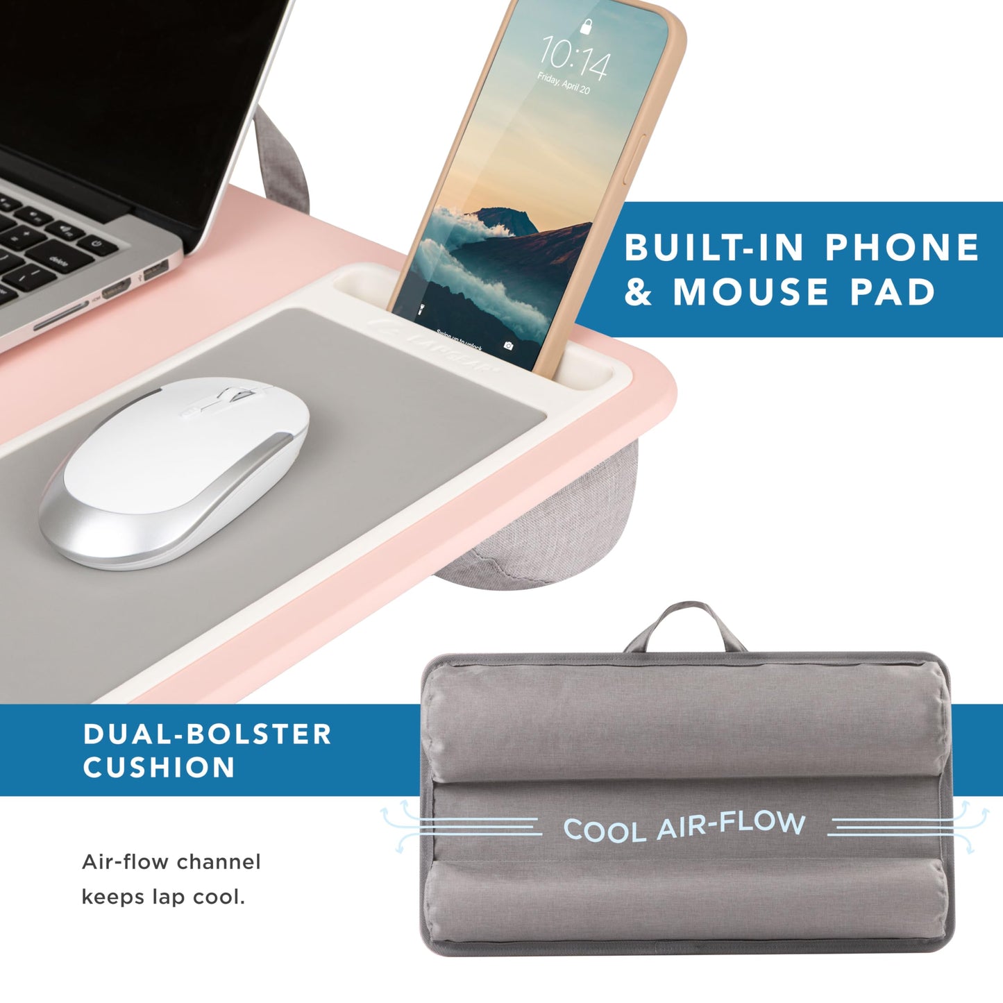 PinkComfort Lap Desk: Device Ledge & Phone Holder