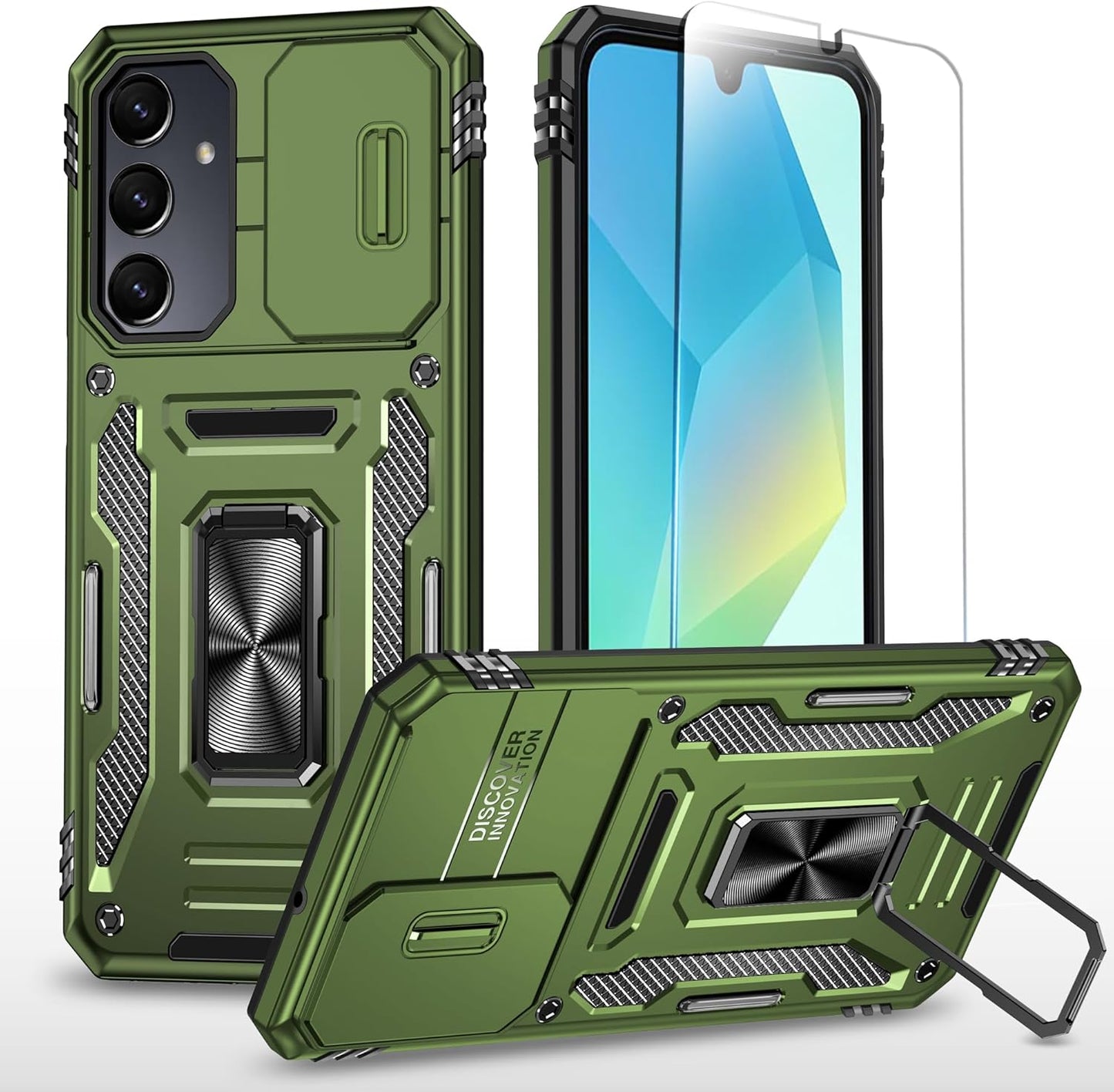 SunStory Phone Case Compatible with Samsung Galaxy A16 5G Case with HD Screen Protector & Slide Camera Cover & Kickstand, [Military-Grade] Phone Case for Samsung A16 (Red)