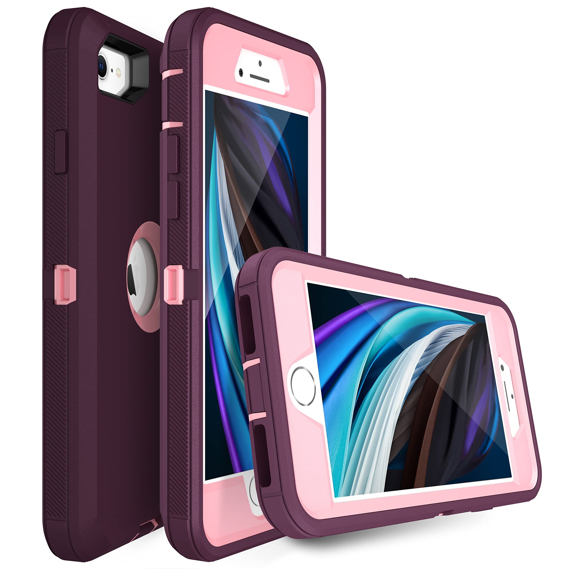 MXX Heavy Duty Protective Case for iPhone SE 2020/22 with Screen Protector, 3 Layers, Rugged Rubber, Rotating 360 Degree Belt Clip, Black/Gray