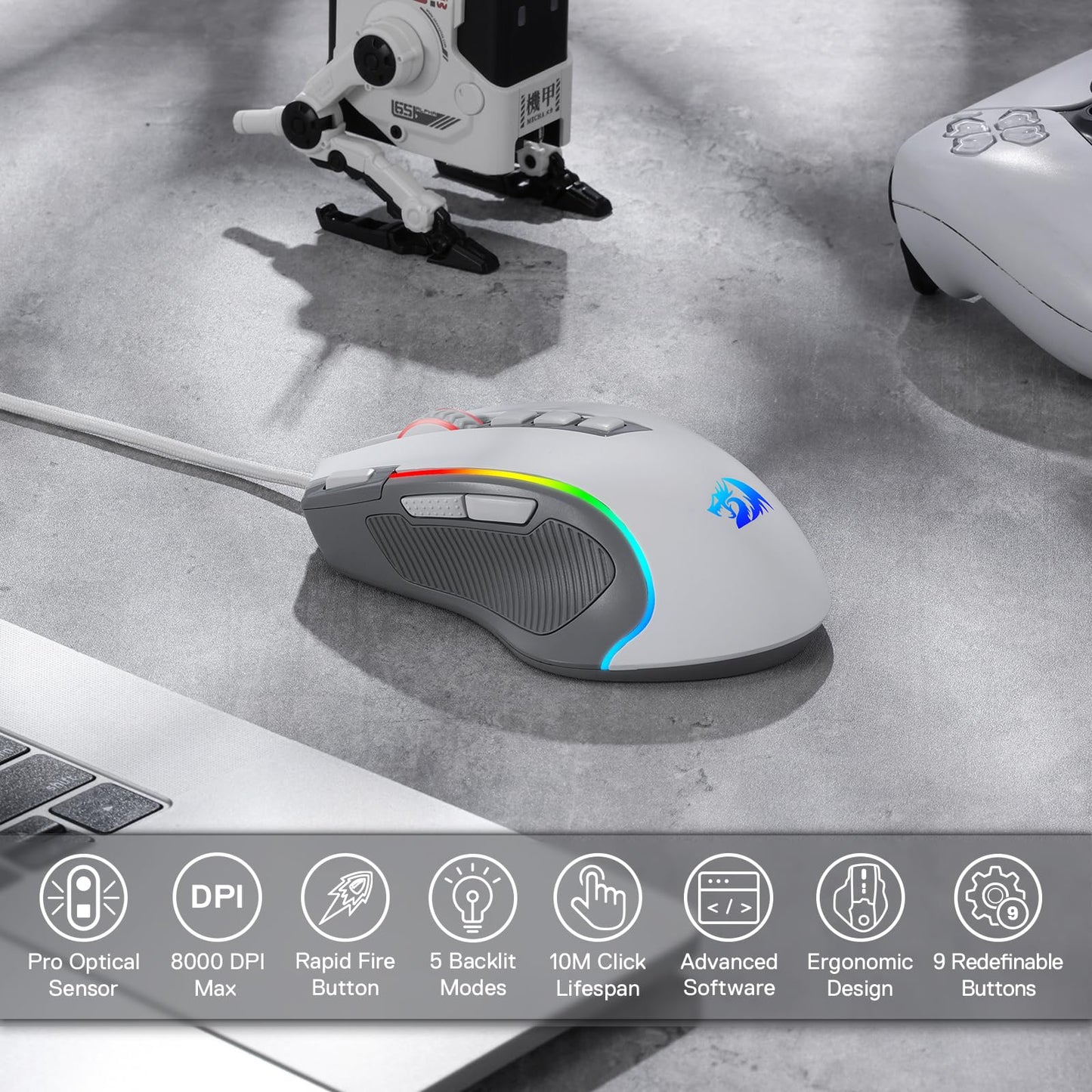 Redragon M612 PRO Swift RGB: 9-Button Gaming Mouse