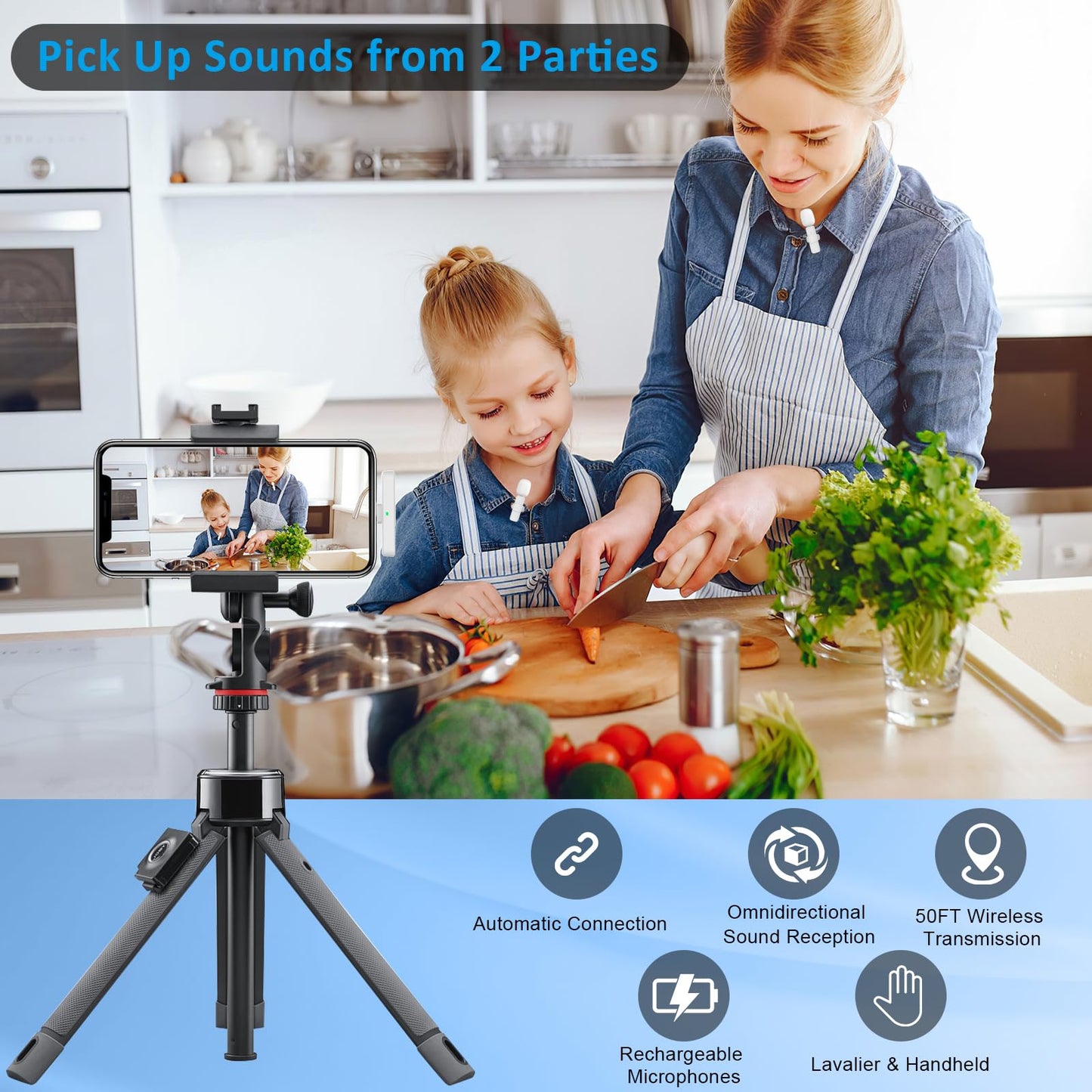 MAYBESTA Wireless Lavalier Microphone for iPhone, iPad, Android - Bluetooth Lapel Phone Mic for Video Recording - Mini Clip on Microphones for YouTube Podcast Interview(Black)