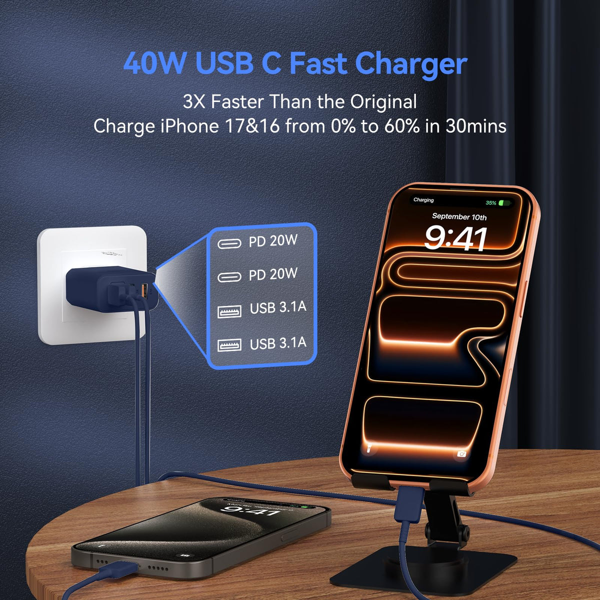 USB C Wall Charger Block, 40W USB Type C iPhone Charger Fast Charging Block