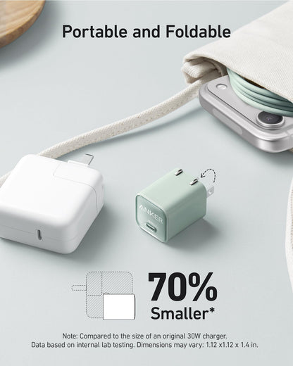Anker Nano USB C Charger Block, 30W PIQ 3.0 Foldable iPhone Charger Fast Charging for iPhone 17/16 Series, Galaxy, iPad, Compatible with MagSafe