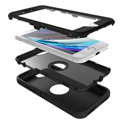 MXX Heavy Duty Protective Case for iPhone SE 2020/22 with Screen Protector, 3 Layers, Rugged Rubber, Rotating 360 Degree Belt Clip, Black/Gray