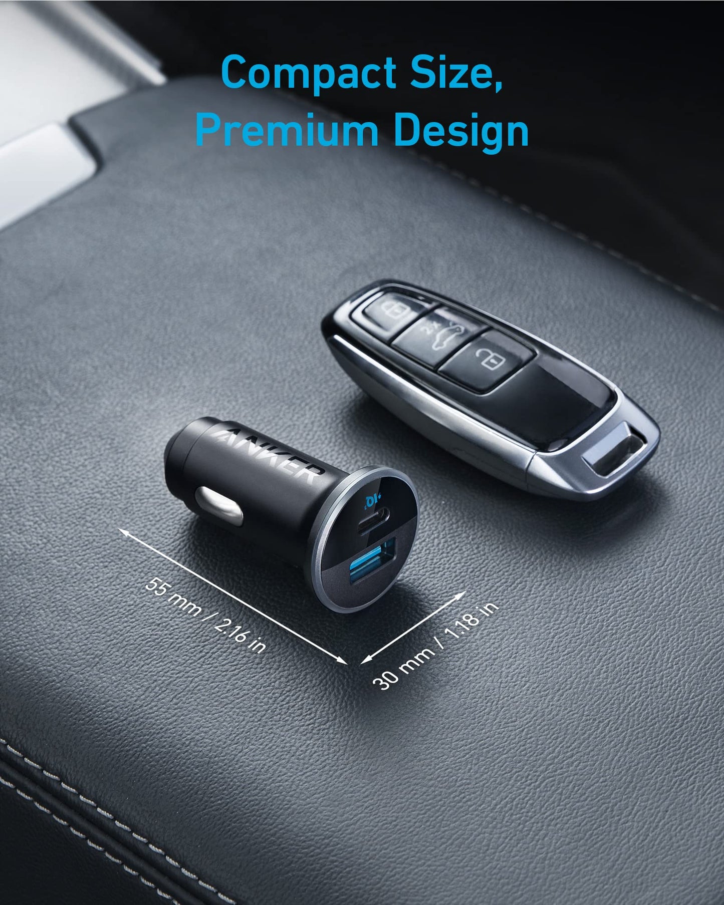 Anker 323 USB-C Car Charger Adapter, 52.5W Cigarette Lighter Charger with 30W PowerIQ 3.0 Fast Charging for iPhone 17/16/15/14/13/12 Series, Galaxy S25/24, Pixel