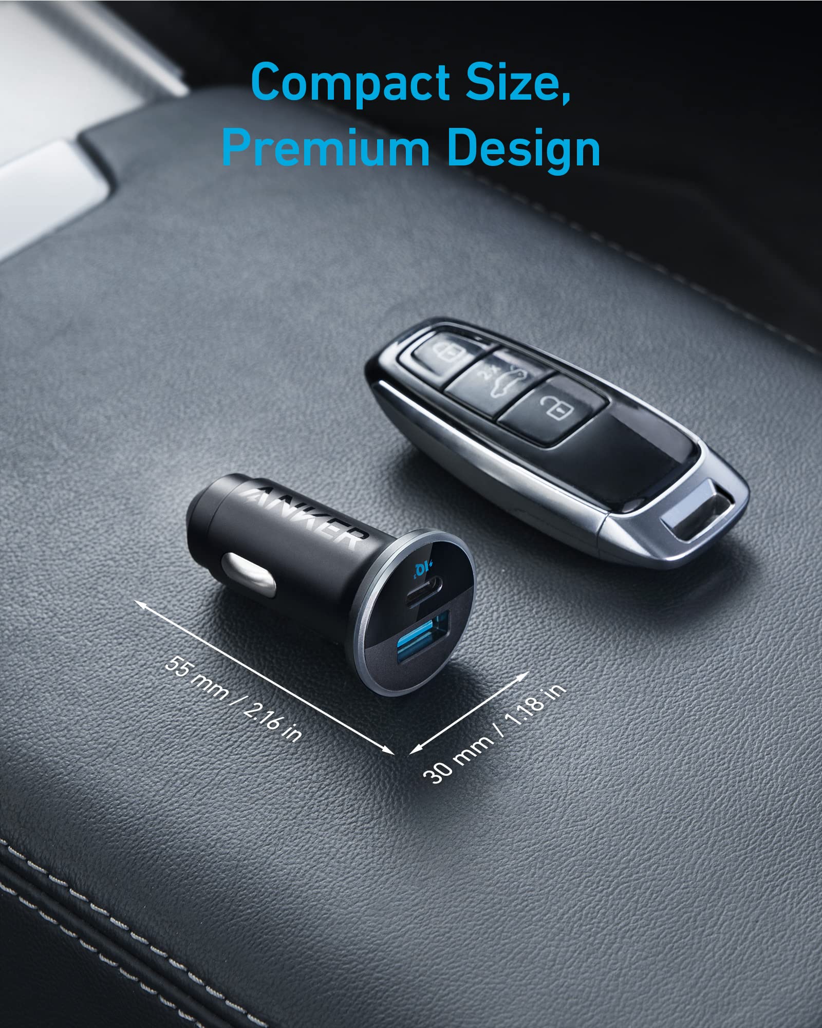 Anker 323 USB-C Car Charger Adapter, 52.5W Cigarette Lighter Charger with 30W PowerIQ 3.0 Fast Charging for iPhone 17/16/15/14/13/12 Series, Galaxy S25/24, Pixel