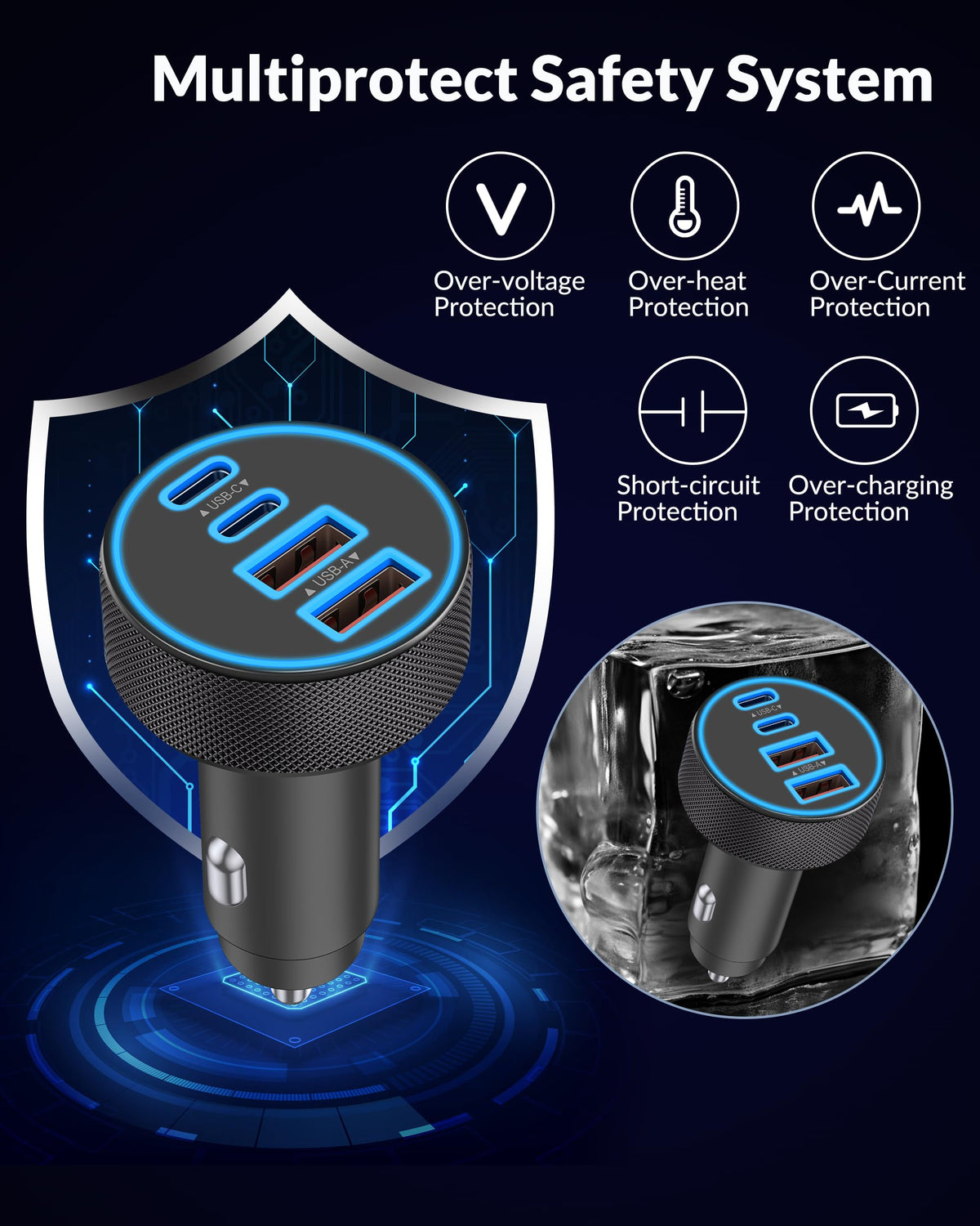 USB C Car Charger, 4-Port 90W Super Fast Charging Cigarette Lighter Adapter