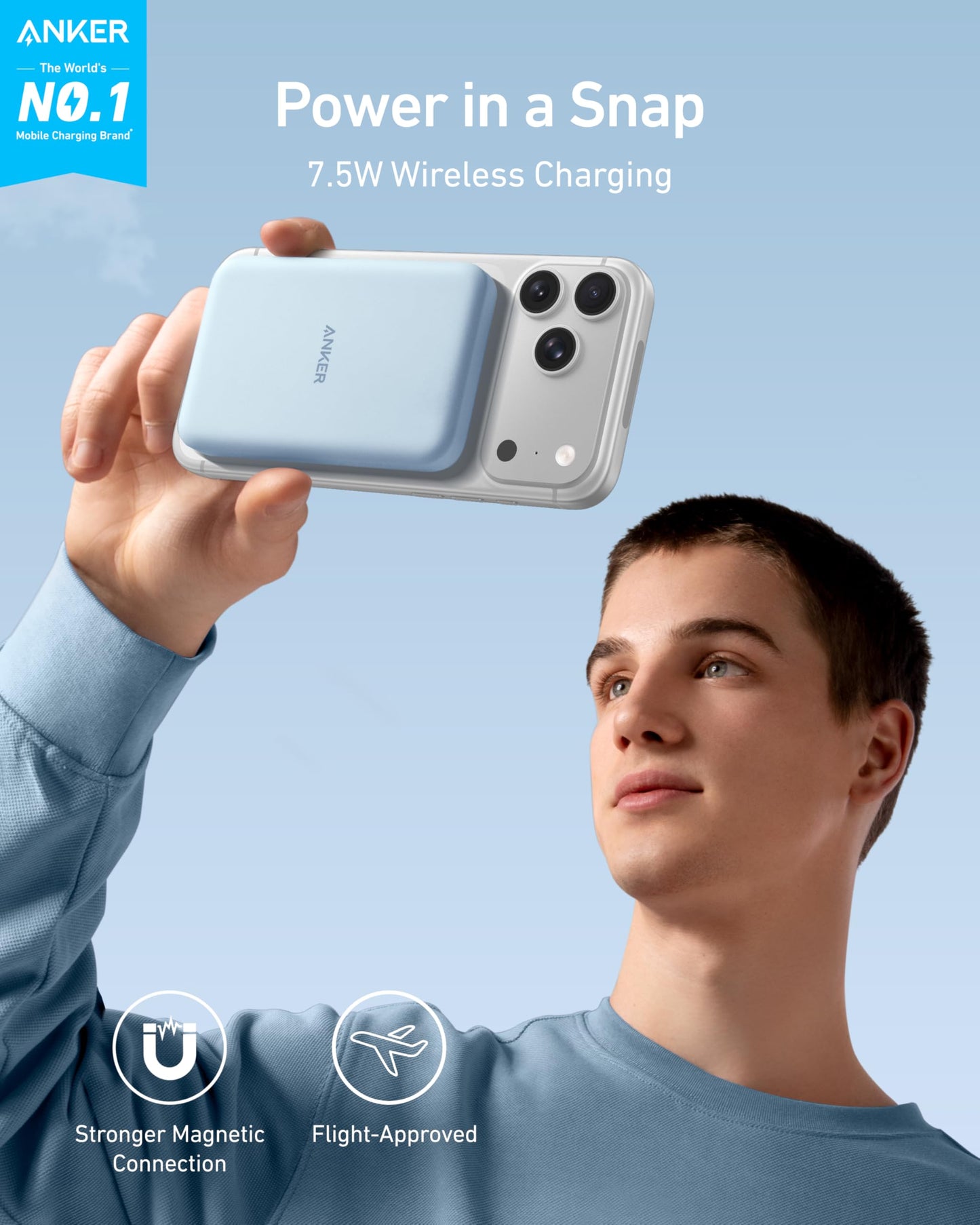 Anker 621 Magnetic Portable Charger (MagGo), 5,000mAh Wireless Power Bank with USB-C Cable, Magsafe-Compatible Battery Pack for iPhone 16/15/14/13/12 Series